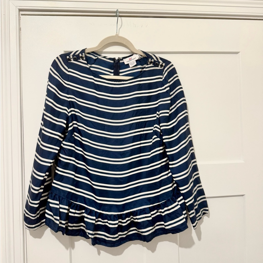 Vineyard Vines Navy Silk Peplum Top